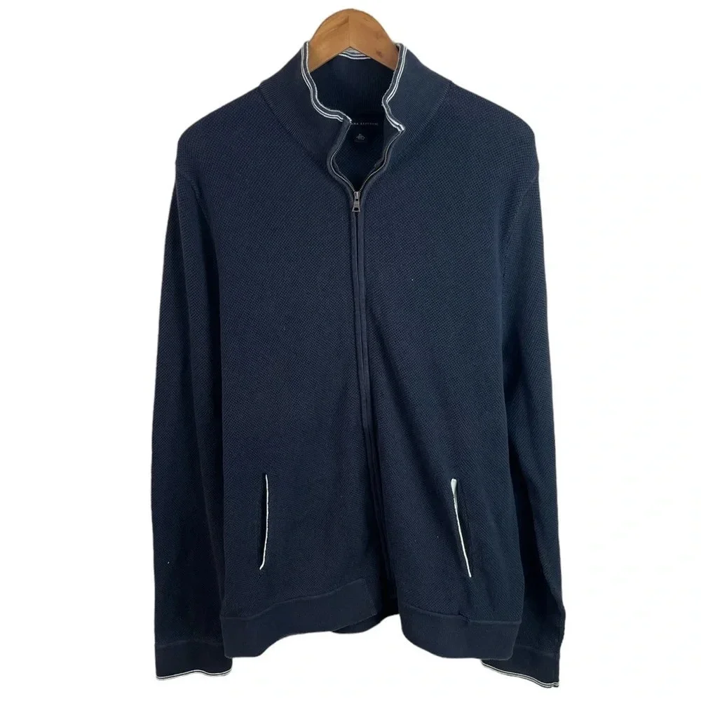 B2 Mens Banana Republic Full Zip Waffle Knit Preppy Sweatshirt Jacket XL